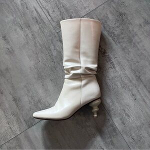 7.5 Off White Boots cream calf unique heel soft versatile neutral comfy walking